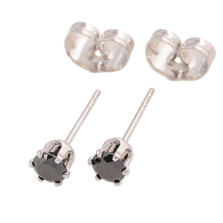 Серьги Xuping цвет Родий пусеты "Черные кристаллы в 6-ти крапановой оправе" ø 4мм фото №20