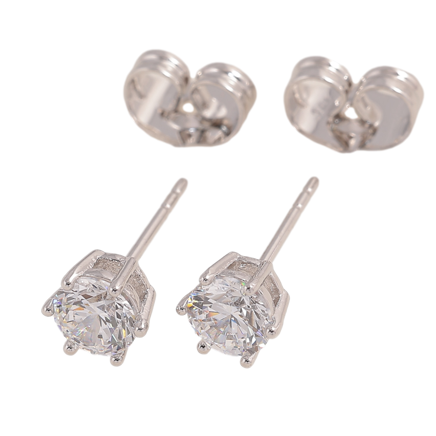 Сережки Xuping колір Родій пусети "Кристали в 6-ти крапановій оправі" ø 5мм фото №1