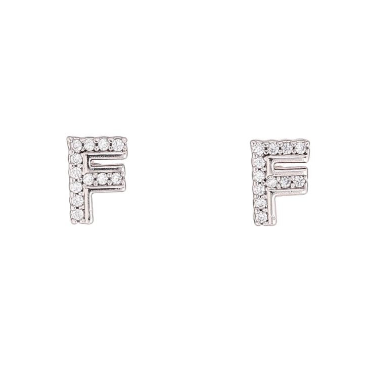 Серьги Xuping цвет Родий пусеты "Буква F с кристаллами" фото №5