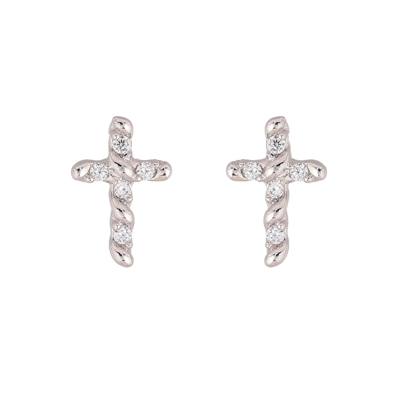 Серьги Xuping цвет Родий пусеты "Крестики с кристаллами" фото №1