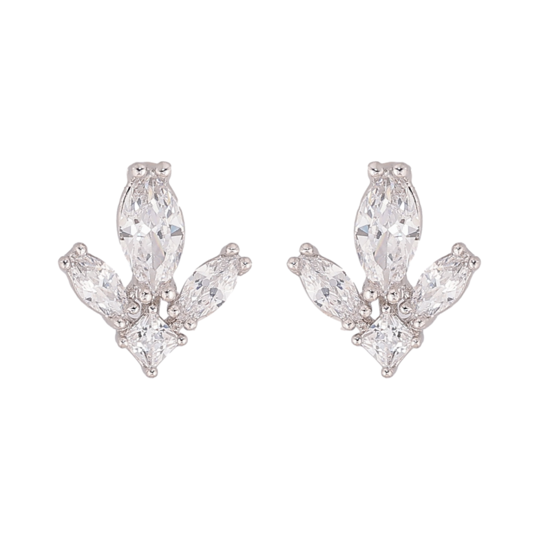 Сережки Xuping колір Родій пусети "Кристальні листочки" фото №5