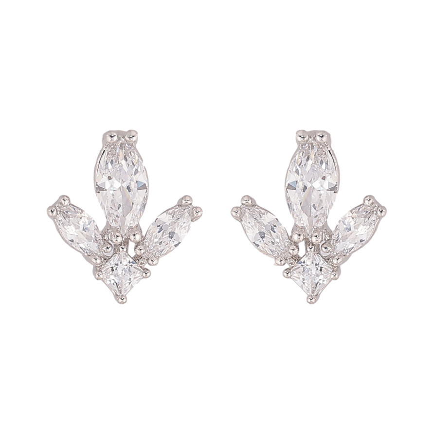 Сережки Xuping колір Родій пусети "Кристальні листочки" фото №1