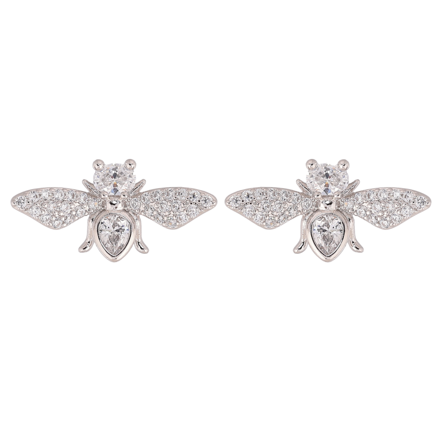 Сережки Xuping колір Родій пусети "Кристальні мушки" фото №1