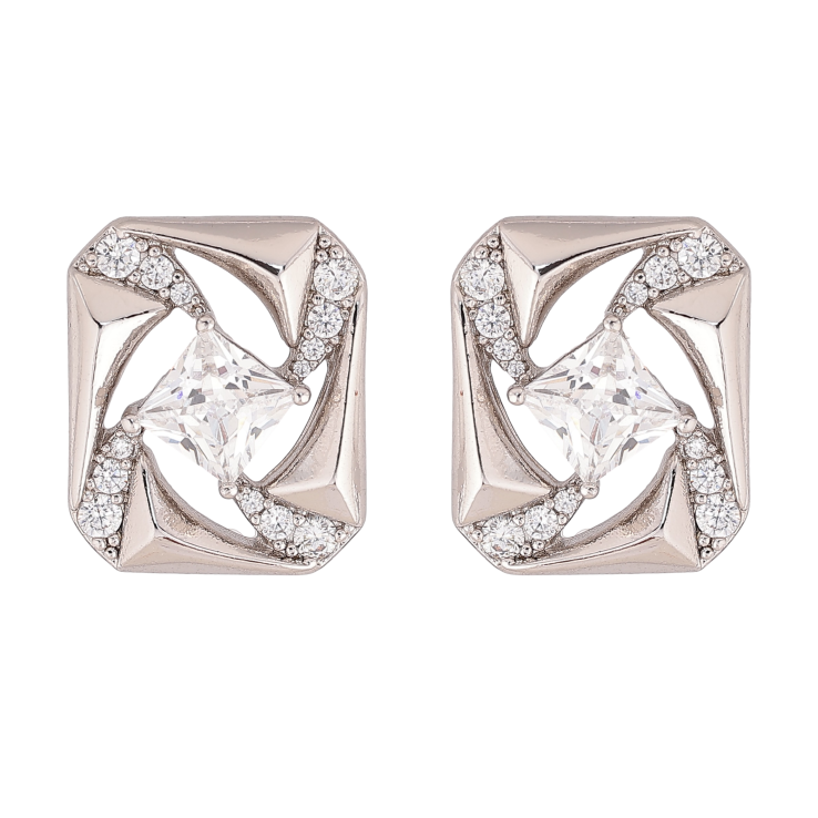 Сережки Xuping колір Родій пусети "Візерунок з кристалами" фото №3