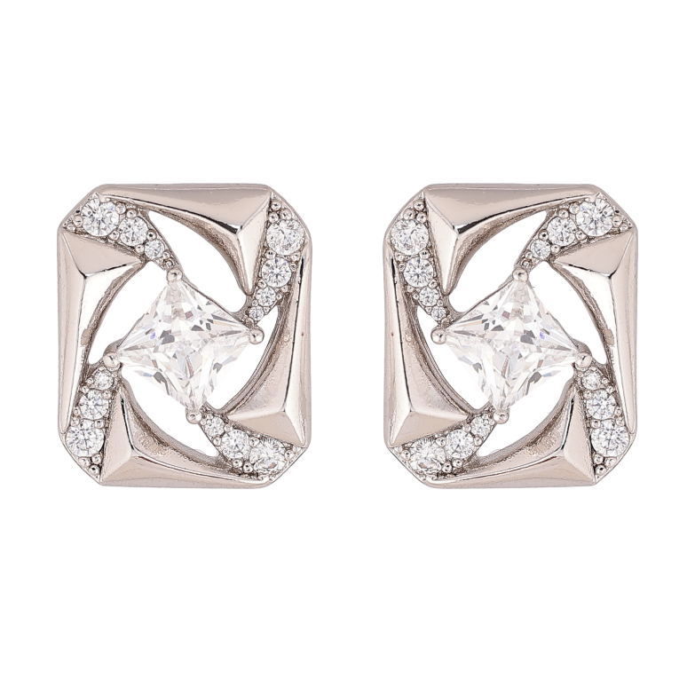 Сережки Xuping колір Родій пусети "Візерунок з кристалами" фото №1