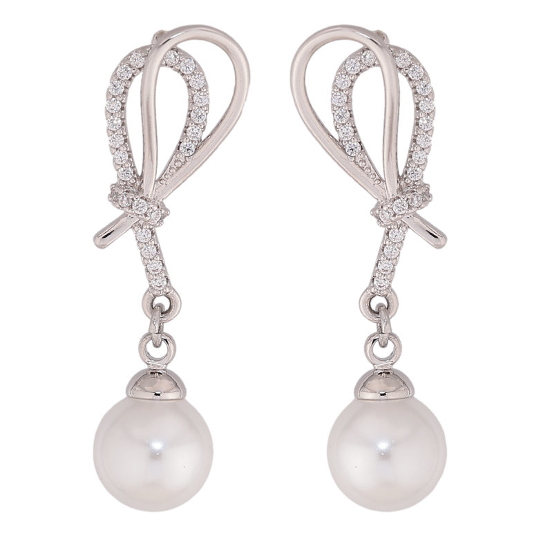 Серьги Xuping цвет Родий пусеты "Петельки с жемчужными подвесками" фото №1