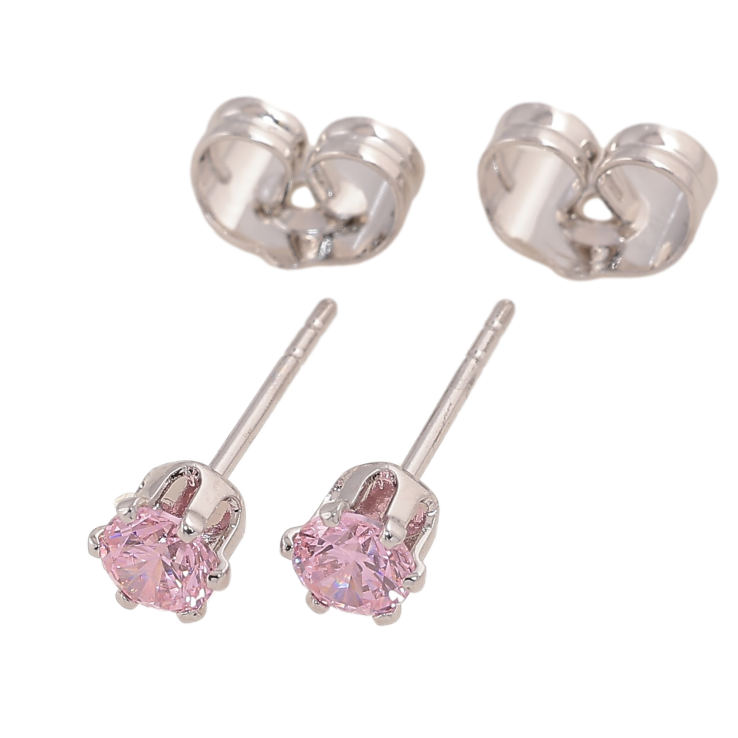 Серьги Xuping цвет Родий пусеты "Розовые кристаллы в 6-ти крапановой оправе" ø 4мм фото №18