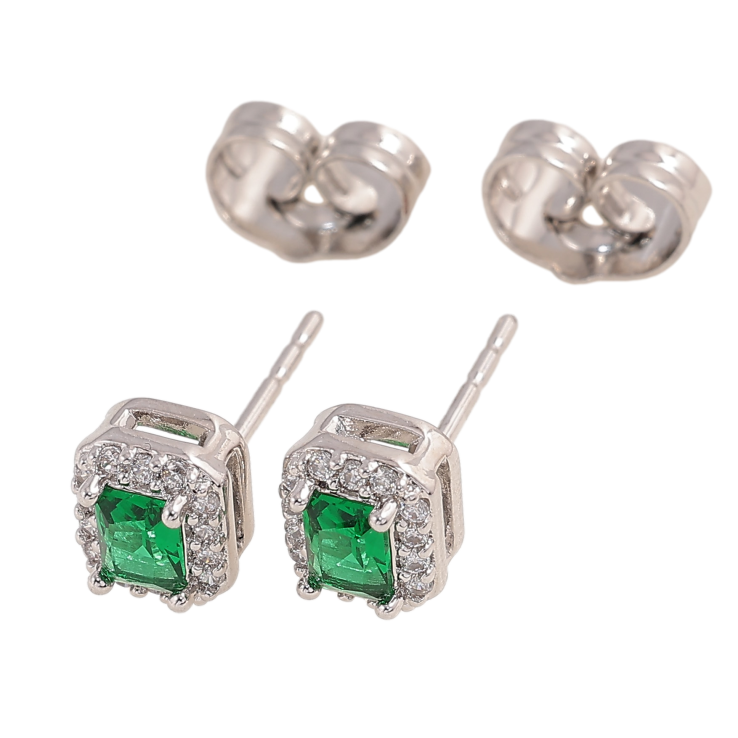 Серьги Xuping цвет Родий пусеты "Зеленые кристаллы в обрамлении" фото №15