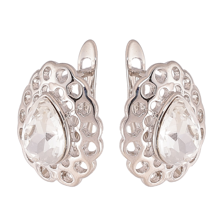 Серьги Xuping цвет Родий с кристаллами Swarovski английский замок "Узор с кристаллами Clear" фото №2 Серьги Xuping цвет Родий с кристаллами Swarovski английский замок "Узор с кристаллами Clear" фото №2