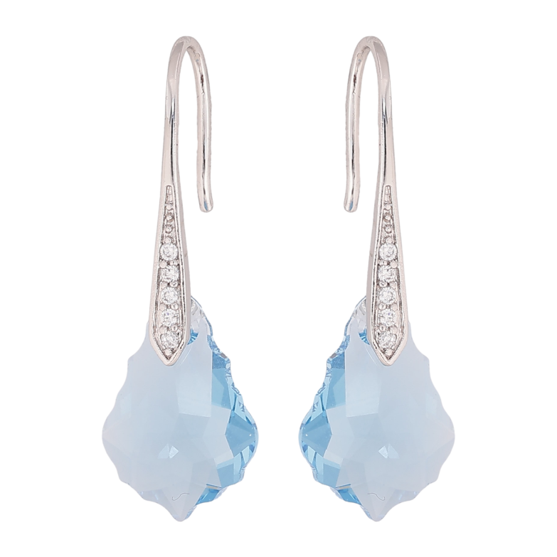 Серьги Xuping цвет Родий с кристаллами Swarovski французский замок "Фигурный кристалл Aquamarine" фото №1