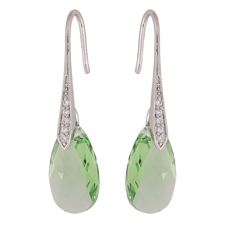 Сережки Xuping колір Родій з кристалами Swarovski французький замок "Грушоподібні кристали Peridot" фото №1