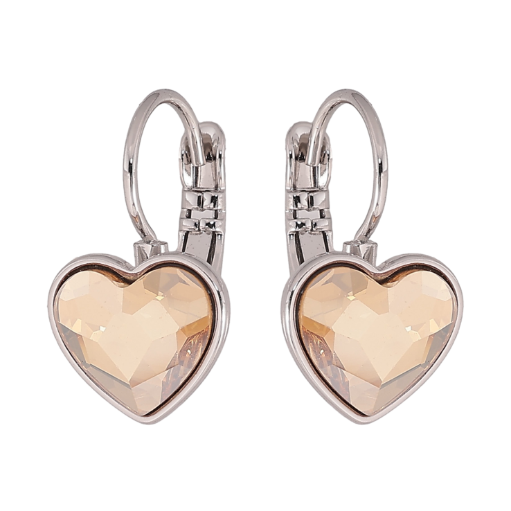 Серьги Xuping цвет Родий с кристаллами Swarovski французский замок "Кристальное сердечко Golden Shadow на дужке" фото №8