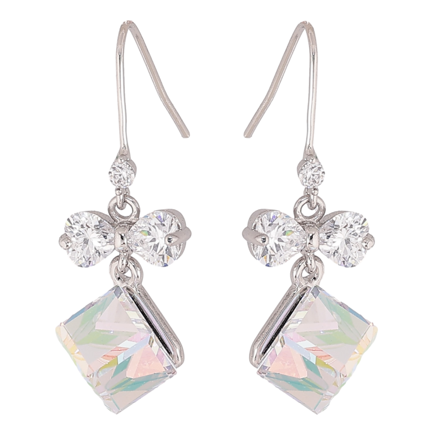 Серьги Xuping цвет Родий с кристаллами Swarovski французский замок "Кристальные кубики Shimmer с бантами" фото №1 Серьги Xuping цвет Родий с кристаллами Swarovski французский замок "Кристальные кубики Shimmer с бантами" фото №1