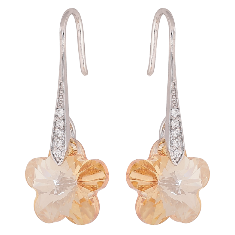 Серьги Xuping цвет Родий с кристаллами Swarovski французский замок "Кристальные цветочки Golden Shadow" фото №1