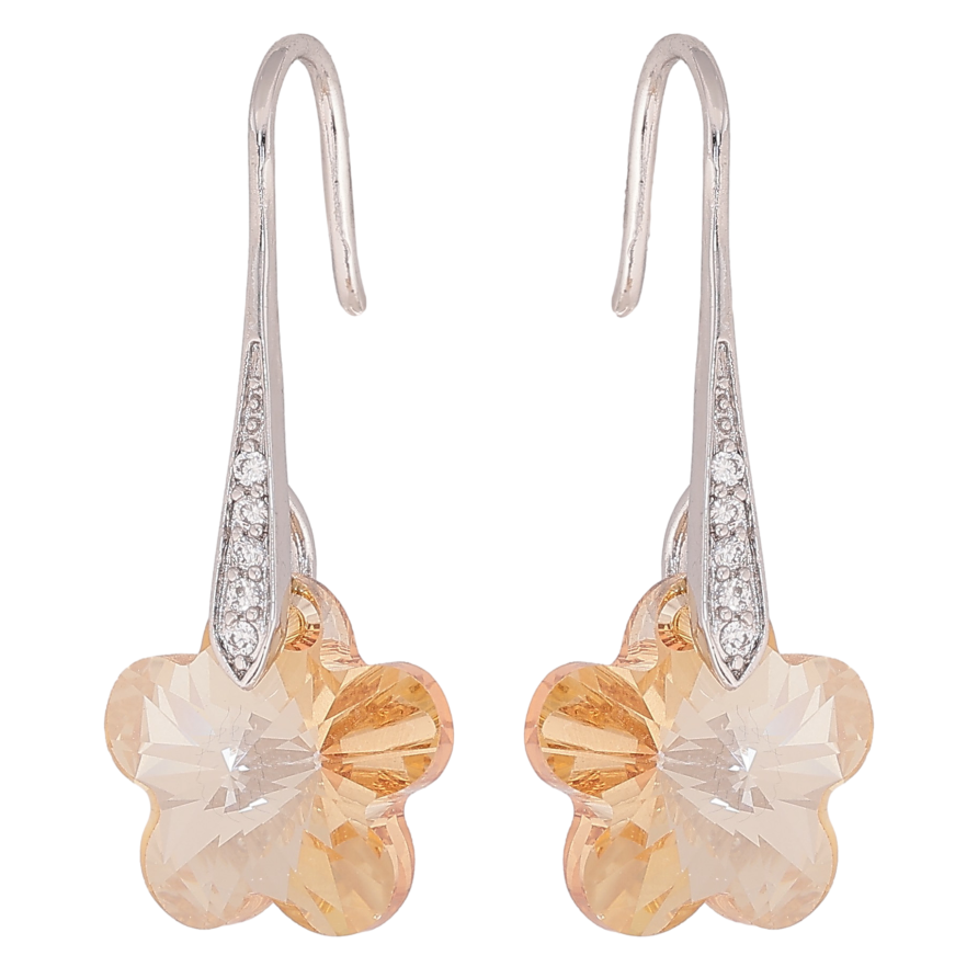 Серьги Xuping цвет Родий с кристаллами Swarovski французский замок "Кристальные цветочки Golden Shadow" фото №1