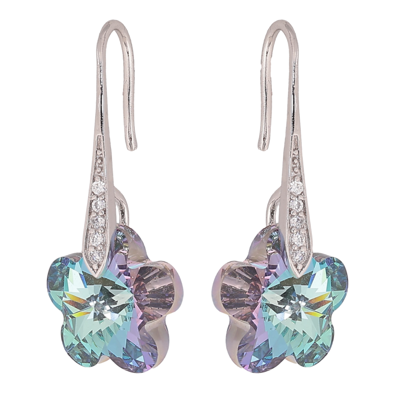 Серьги Xuping цвет Родий с кристаллами Swarovski французский замок "Кристальные цветочки Paradise Shine" фото №1