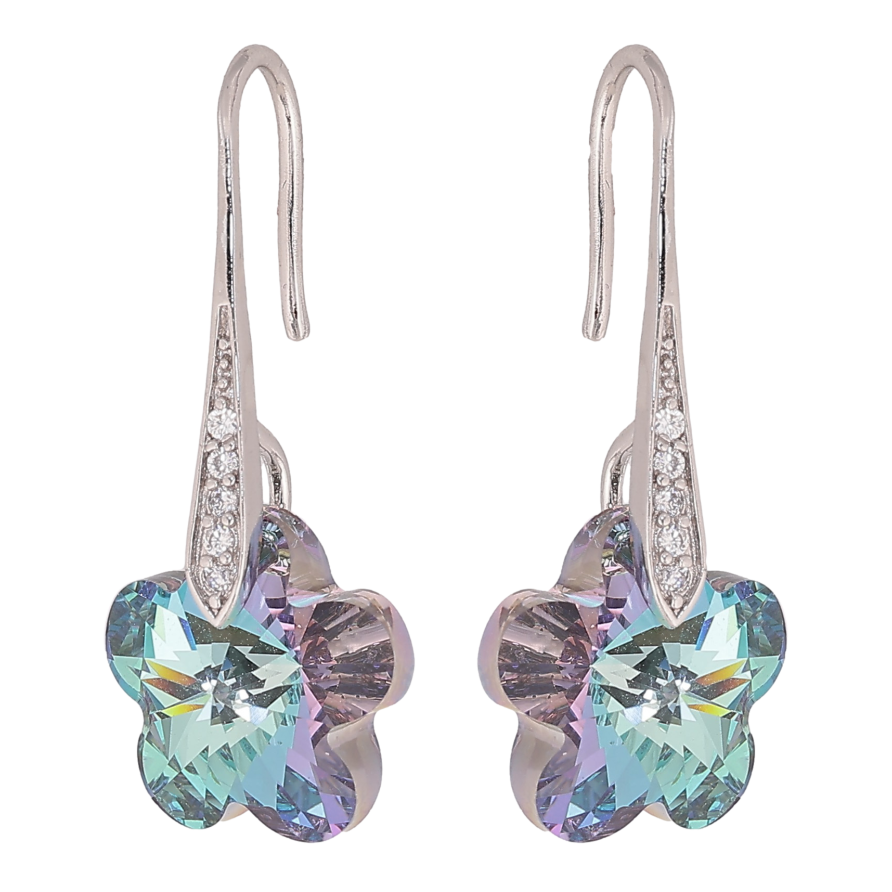 Серьги Xuping цвет Родий с кристаллами Swarovski французский замок "Кристальные цветочки Paradise Shine" фото №1