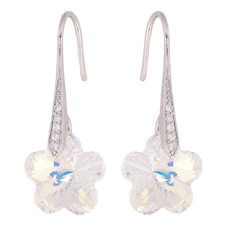 Серьги Xuping цвет Родий с кристаллами Swarovski французский замок "Кристальные цветочки Shimmer" фото №1