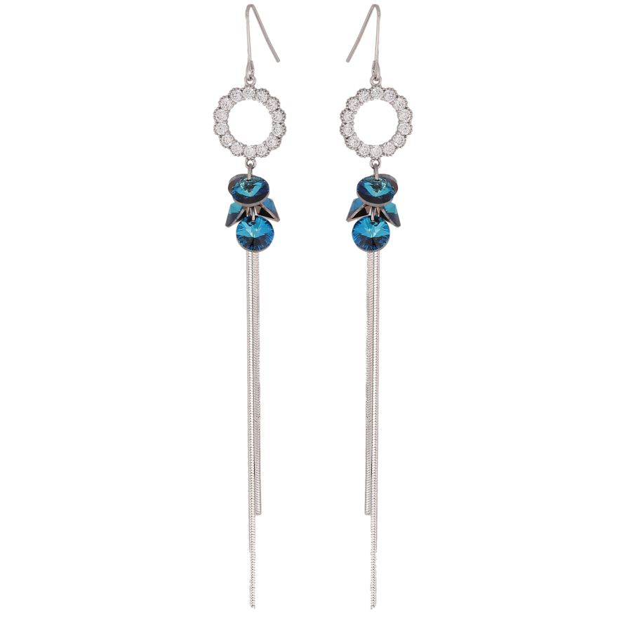 Серьги Xuping цвет Родий с кристаллами Swarovski французский замок "Кристаллы Metallic Blue на колечках" фото №1 Серьги Xuping цвет Родий с кристаллами Swarovski французский замок "Кристаллы Metallic Blue на колечках" фото №1