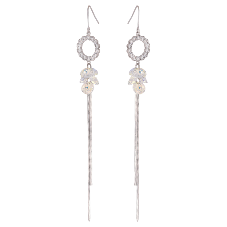 Серьги Xuping цвет Родий с кристаллами Swarovski французский замок "Кристаллы Shimmer на колечках с цепочками" фото №25 Серьги Xuping цвет Родий с кристаллами Swarovski французский замок "Кристаллы Shimmer на колечках с цепочками" фото №25