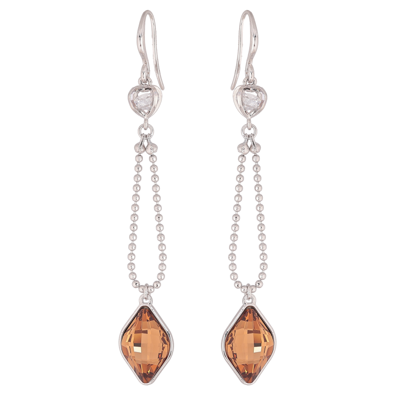 Серьги Xuping цвет Родий с кристаллами Swarovski французский замок "Цепочка с кристаллом Topaz" фото №1