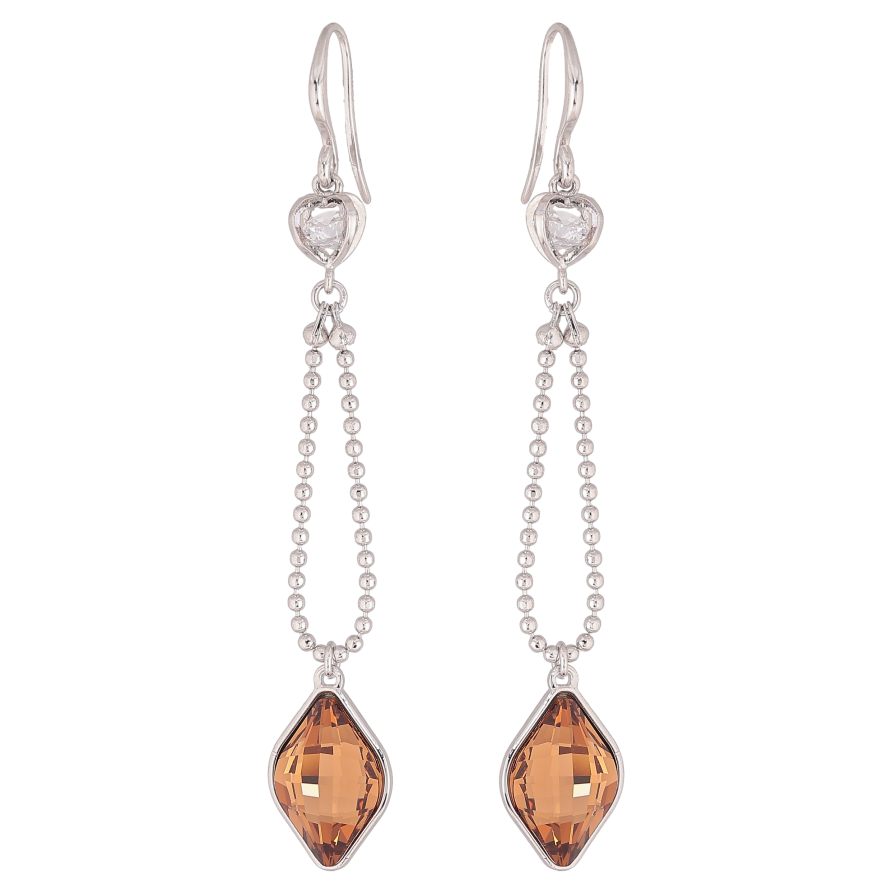 Серьги Xuping цвет Родий с кристаллами Swarovski французский замок "Цепочка с кристаллом Topaz" фото №1