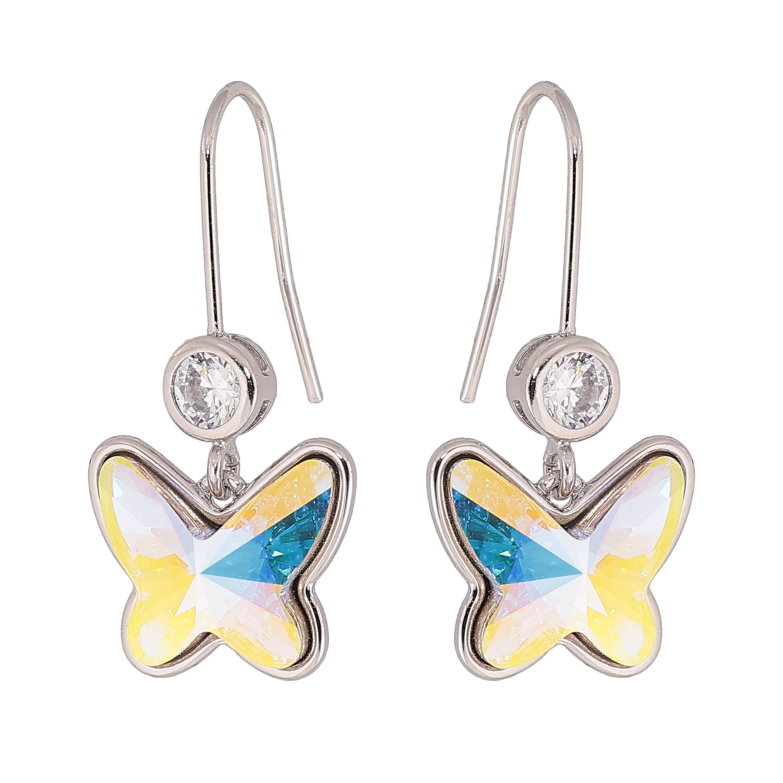 Серьги Xuping цвет Родий с кристаллами Swarovski французский замок "Бабочка кристалл АВ" фото №1