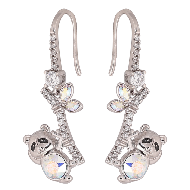 Серьги Xuping цвет Родий с кристаллами Swarovski французский замок "Панды с кристаллами АВ" фото №10 Серьги Xuping цвет Родий с кристаллами Swarovski французский замок "Панды с кристаллами АВ" фото №10