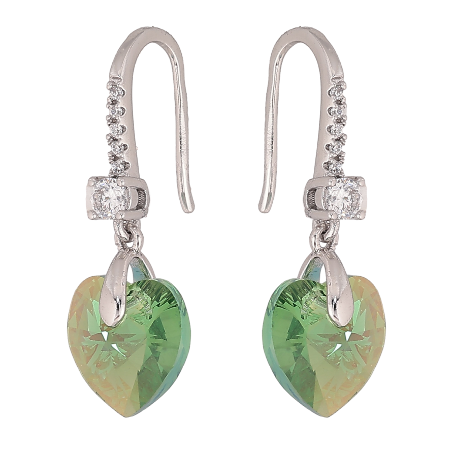 Серьги Xuping цвет Родий с кристаллами Swarovski французский замок "Сердца Peridot" фото №1