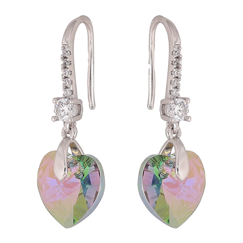 Серьги Xuping цвет Родий с кристаллами Swarovski французский замок "Сердца Vitrail Light" фото №1