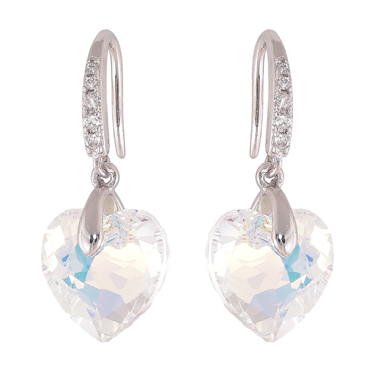 Серьги Xuping цвет Родий с кристаллами Swarovski французский замок "Кристальные сердечки Shimmer" фото №2 Серьги Xuping цвет Родий с кристаллами Swarovski французский замок "Кристальные сердечки Shimmer" фото №2