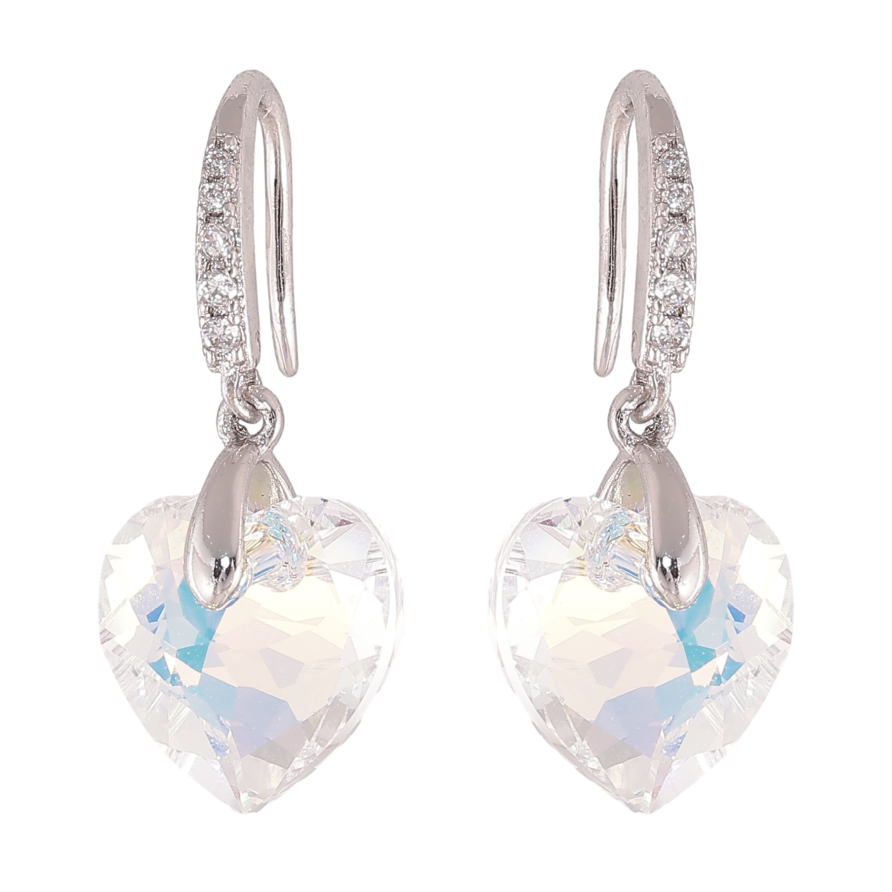 Сережки Xuping колір Родій з кристалами Swarovski французький замок "Кристальні серця Shimmer" фото №1 Сережки Xuping колір Родій з кристалами Swarovski французький замок "Кристальні серця Shimmer" фото №1
