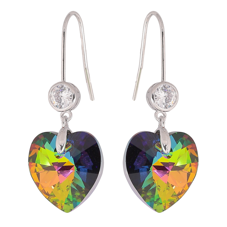 Серьги Xuping цвет Родий с кристаллами Swarovski на дужке "Кристалл сердечко Vitrail Medium" фото №2