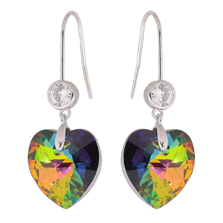 Сережки Xuping колір Родій з кристалами Swarovski на дужці "Кристал серце Vitrail Medium" фото №1