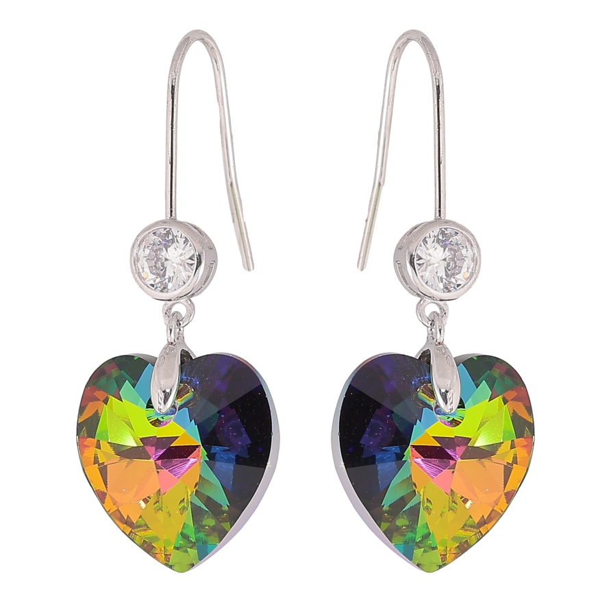 Сережки Xuping колір Родій з кристалами Swarovski на дужці "Кристал серце Vitrail Medium" фото №1