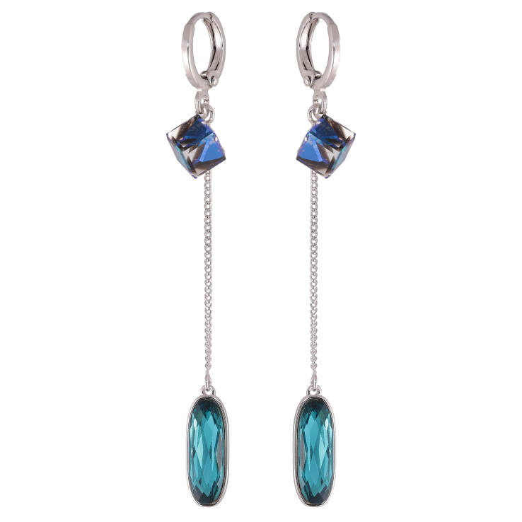 Серьги Xuping цвет Родий с кристаллами Swarovski подвески на колечках "Кристаллы Blue Zircon" фото №25
