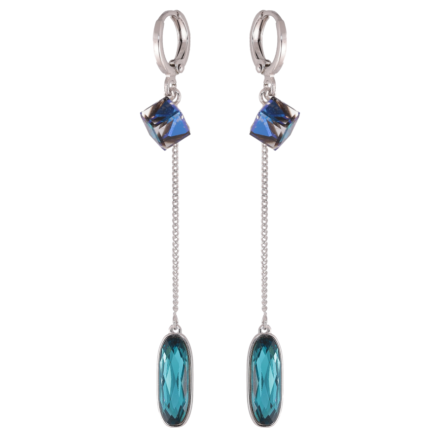 Серьги Xuping цвет Родий с кристаллами Swarovski подвески на колечках "Кристаллы Blue Zircon" фото №1 Серьги Xuping цвет Родий с кристаллами Swarovski подвески на колечках "Кристаллы Blue Zircon" фото №1