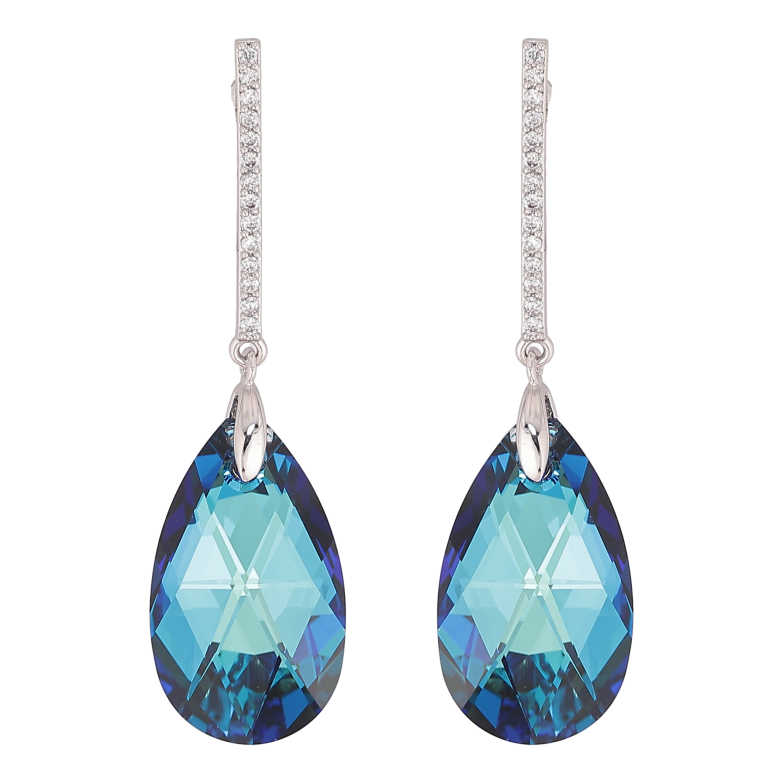 Серьги Xuping цвет Родий с кристаллами Swarovski пусеты "Дорожка с кристальной каплей Metallic Blue" фото №1 Серьги Xuping цвет Родий с кристаллами Swarovski пусеты "Дорожка с кристальной каплей Metallic Blue" фото №1