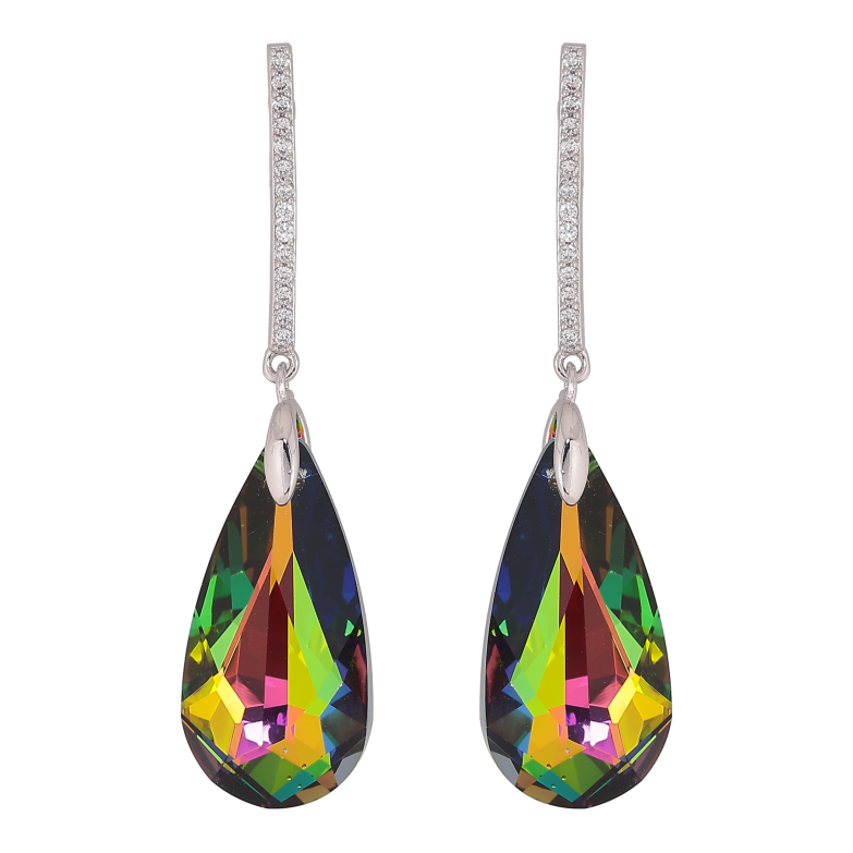 Сережки Xuping колір Родій з кристалами Swarovski пусети "Дорожка кристальною краплею Vitrail Medium" фото №1 Сережки Xuping колір Родій з кристалами Swarovski пусети "Дорожка кристальною краплею Vitrail Medium" фото №1