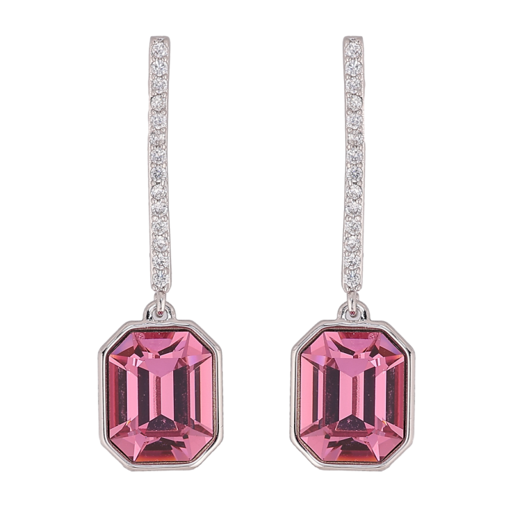 Серьги Xuping цвет Родий с кристаллами Swarovski пусеты "Дорожка с кристаллом Rose" фото №2