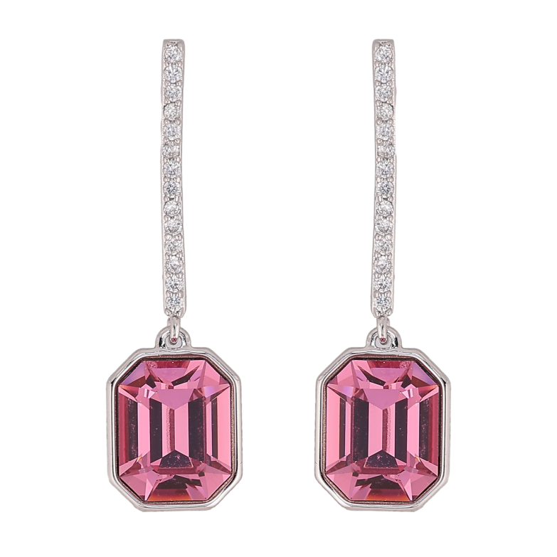 Сережки Xuping колір Родій з кристалами Swarovski пусети "Дорожка з кристалом Rose" фото №2