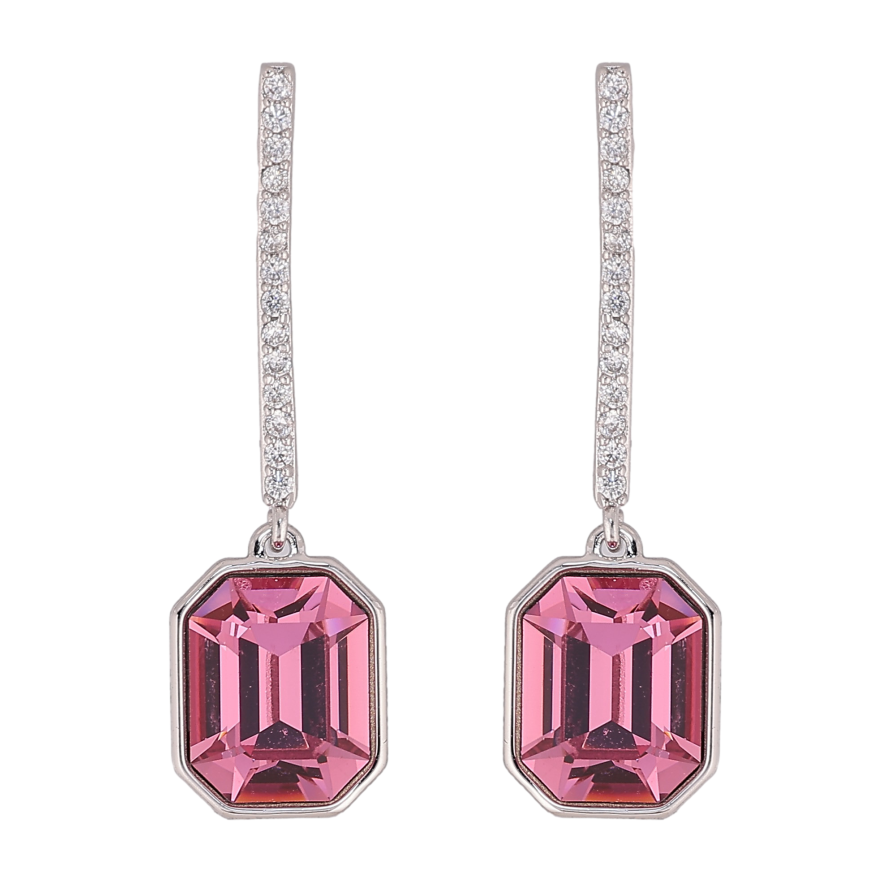 Серьги Xuping цвет Родий с кристаллами Swarovski пусеты "Дорожка с кристаллом Rose" фото №1