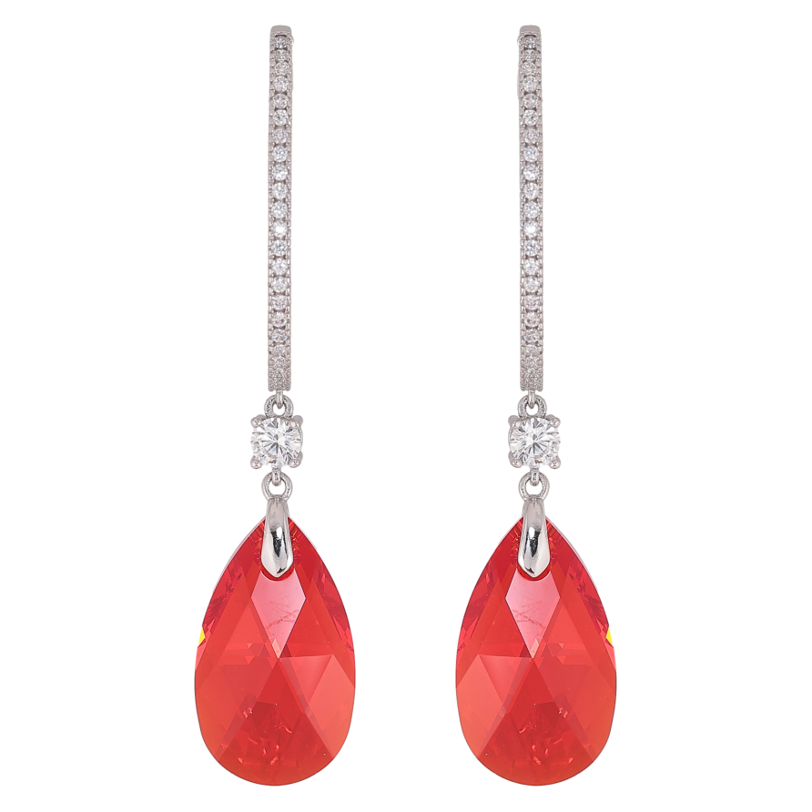 Сережки Xuping колір Родій з кристалами Swarovski пусети "Дуга кристальна з підвісками Siam" фото №1 Сережки Xuping колір Родій з кристалами Swarovski пусети "Дуга кристальна з підвісками Siam" фото №1