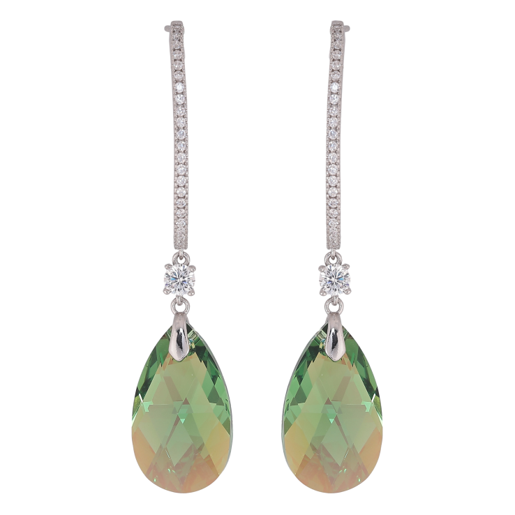 Серьги Xuping цвет Родий с кристаллами Swarovski пусеты "Дуга с подвесками Luminous Green" фото №22