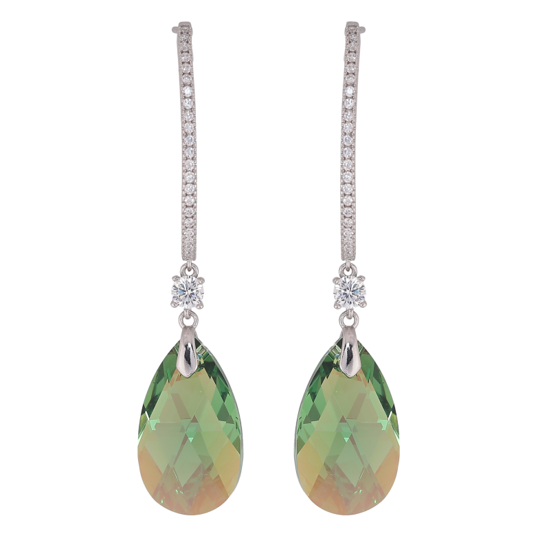 Сережки Xuping колір Родій з кристалами Swarovski пусети "Дуга кристальна з підвісками Luminous Green" фото №1 Сережки Xuping колір Родій з кристалами Swarovski пусети "Дуга кристальна з підвісками Luminous Green" фото №1