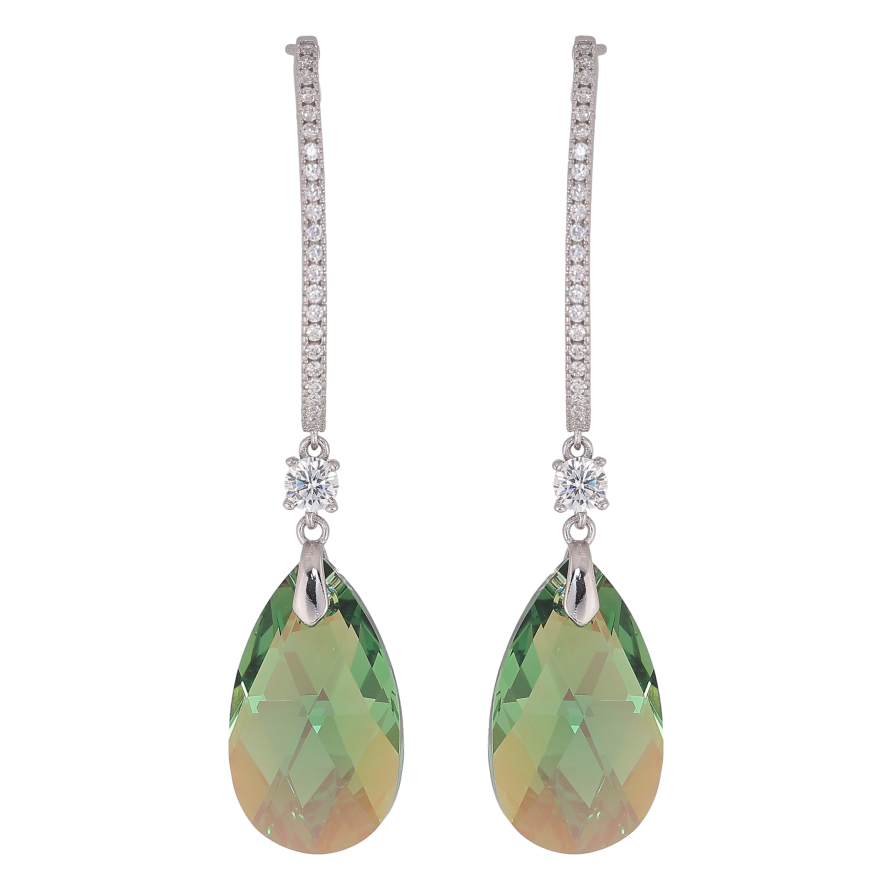 Сережки Xuping колір Родій з кристалами Swarovski пусети "Дуга кристальна з підвісками Luminous Green" фото №1 Сережки Xuping колір Родій з кристалами Swarovski пусети "Дуга кристальна з підвісками Luminous Green" фото №1
