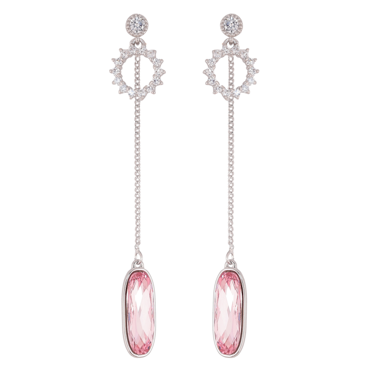 Серьги Xuping цвет Родий с кристаллами Swarovski пусеты "Кольцо с кристаллом Rose на цепочке" фото №8