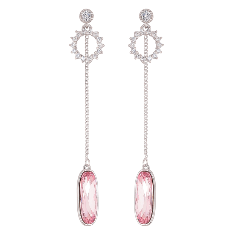 Сережки Xuping колір Родій з кристалами Swarovski пусети «Кільце з кристалом Rose на ланцюжку» фото №4