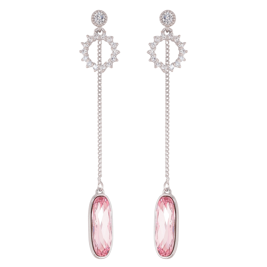 Серьги Xuping цвет Родий с кристаллами Swarovski пусеты "Кольцо с кристаллом Rose на цепочке" фото №1