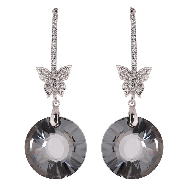 Сережки Xuping колір Родій з кристалами Swarovski пусети "Кристалеві дуги з метеликами та підвісками Graphite" фото №1